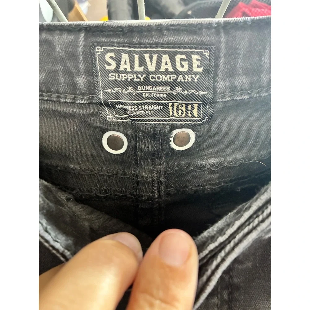 Salvage Supply Co Madness Straight Relaxed Fit Black Jeans Boys Size 16R Buckle